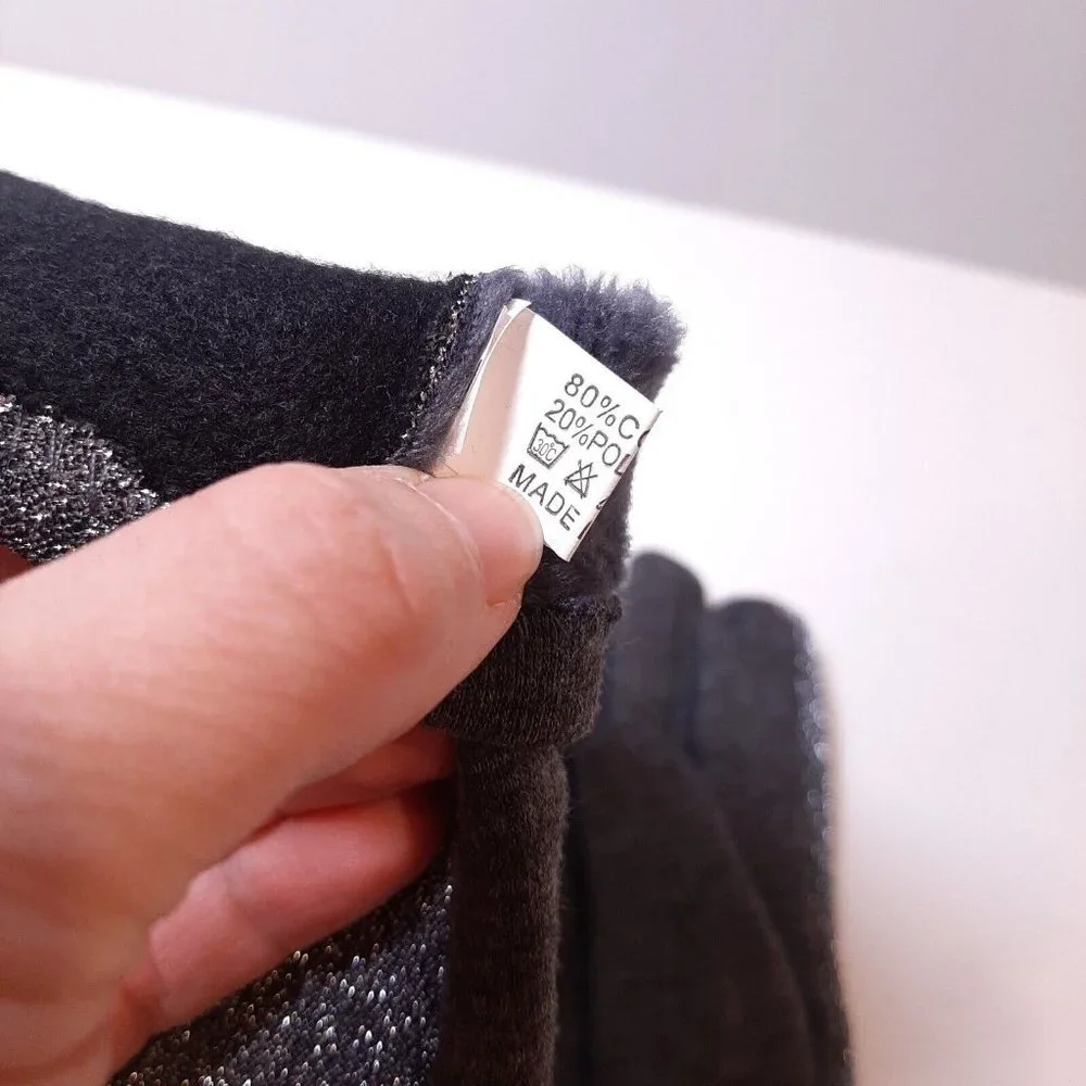 Metallic Touch Screen Gloves Womens One Size Gray Silver Faux Fur Lined